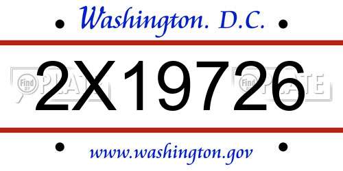 2X19726 District Of Columbia License Plate