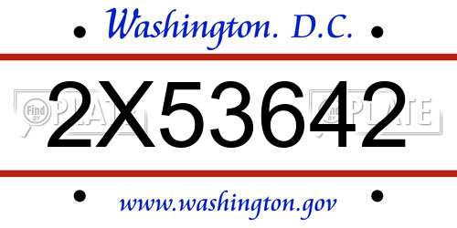 2X53642 District Of Columbia License Plate