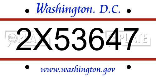 2X53647 District Of Columbia License Plate