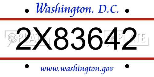 2X83642 District Of Columbia License Plate