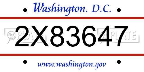 2X83647 District Of Columbia License Plate