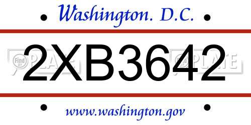2XB3642 District Of Columbia License Plate