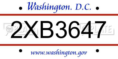 2XB3647 District Of Columbia License Plate