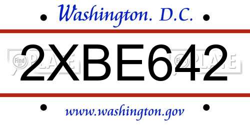 2XBE642 District Of Columbia License Plate