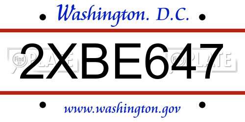 2XBE647 District Of Columbia License Plate