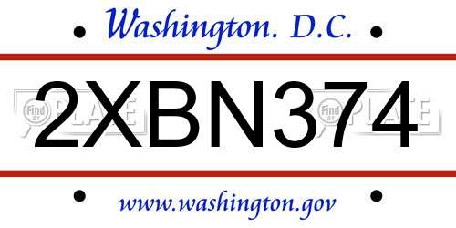 2XBN374 District Of Columbia License Plate