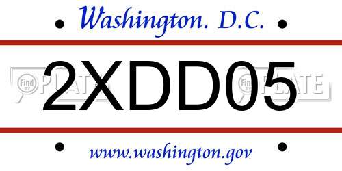 2XDD05 District Of Columbia License Plate