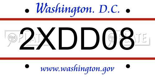 2XDD08 District Of Columbia License Plate