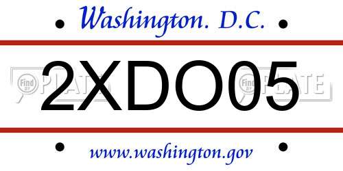 2XDO05 District Of Columbia License Plate