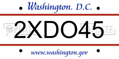 2XDO45 District Of Columbia License Plate