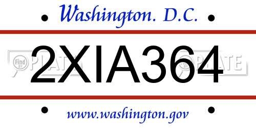 2XIA364 District Of Columbia License Plate