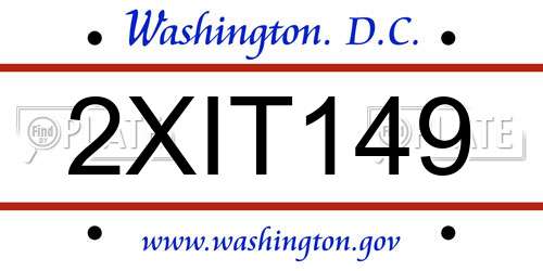 2XIT149 District Of Columbia License Plate