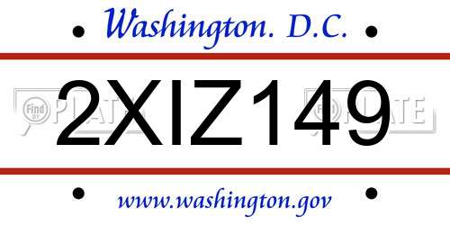 2XIZ149 District Of Columbia License Plate