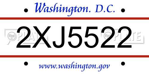 2XJ5522 District Of Columbia License Plate