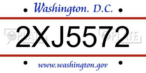 2XJ5572 District Of Columbia License Plate