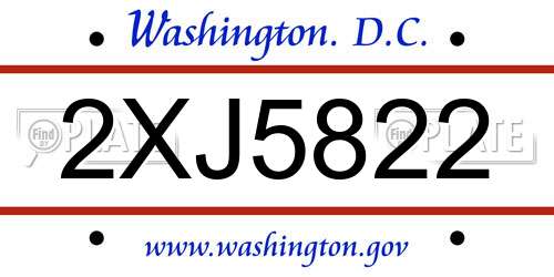2XJ5822 District Of Columbia License Plate