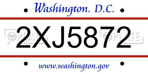 2XJ5872 District Of Columbia License Plate