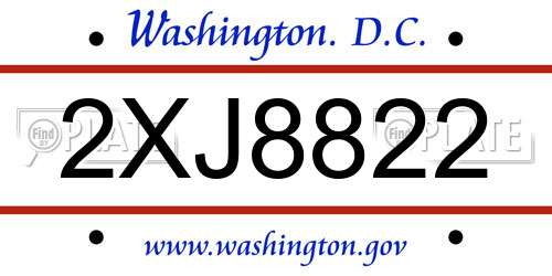 2XJ8822 District Of Columbia License Plate