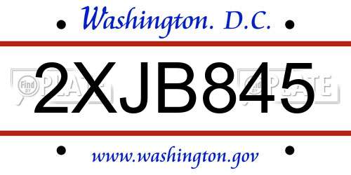 2XJB845 District Of Columbia License Plate