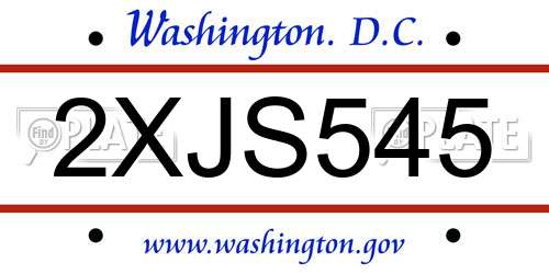 2XJS545 District Of Columbia License Plate