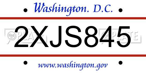 2XJS845 District Of Columbia License Plate