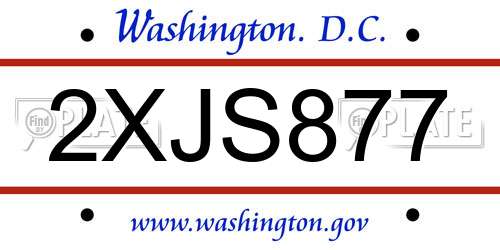 2XJS877 District Of Columbia License Plate