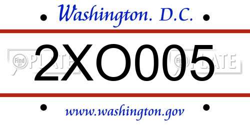 2XO005 District Of Columbia License Plate