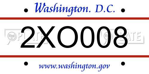 2XO008 District Of Columbia License Plate