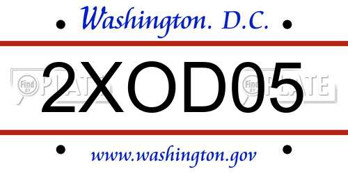 2XOD05 District Of Columbia License Plate