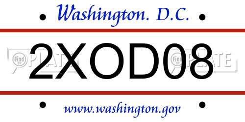 2XOD08 District Of Columbia License Plate