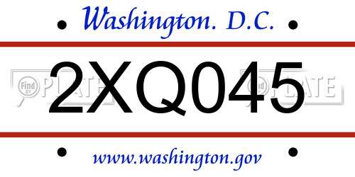 2XQ045 District Of Columbia License Plate