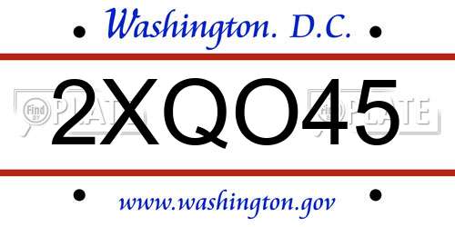 2XQO45 District Of Columbia License Plate