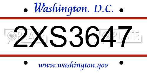 2XS3647 District Of Columbia License Plate