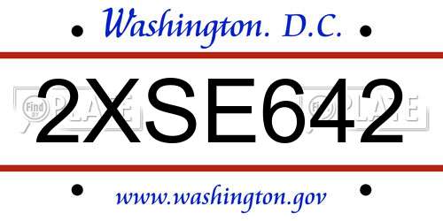 2XSE642 District Of Columbia License Plate