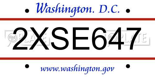 2XSE647 District Of Columbia License Plate