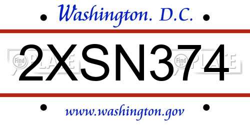2XSN374 District Of Columbia License Plate