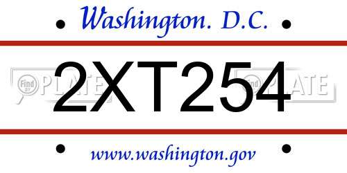 2XT254 District Of Columbia License Plate