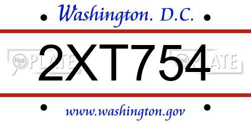 2XT754 District Of Columbia License Plate