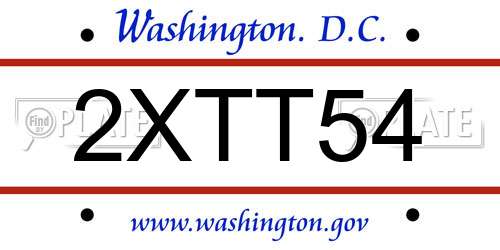 2XTT54 District Of Columbia License Plate
