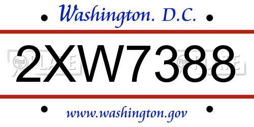 2XW7388 District Of Columbia License Plate