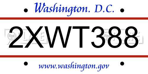2XWT388 District Of Columbia License Plate