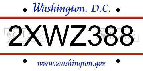 2XWZ388 District Of Columbia License Plate