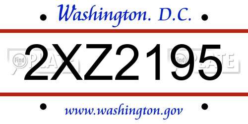 2XZ2195 District Of Columbia License Plate