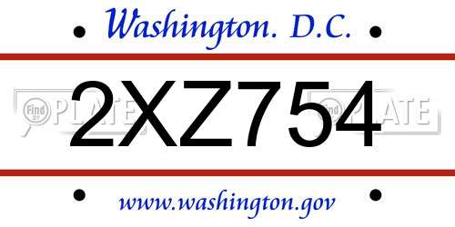 2XZ754 District Of Columbia License Plate