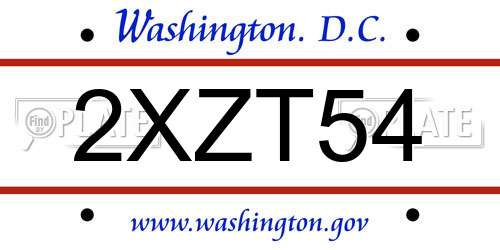 2XZT54 District Of Columbia License Plate
