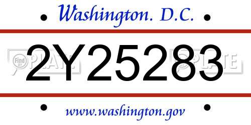 2Y25283 District Of Columbia License Plate