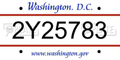 2Y25783 District Of Columbia License Plate