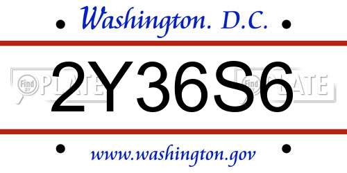 2Y36S6 District Of Columbia License Plate