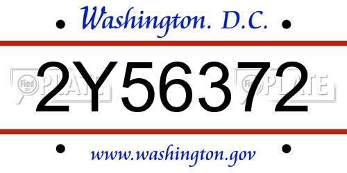 2Y56372 District Of Columbia License Plate