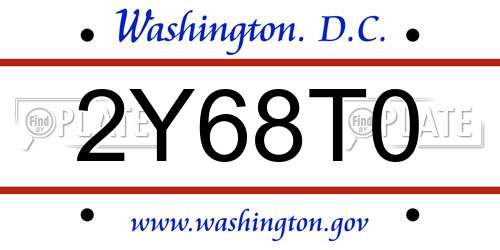 2Y68T0 District Of Columbia License Plate